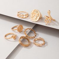 Exaggerated Jewelry Golden Mushroom Ring Eight-piece Snake-shaped Irregular Ring Set main image 5