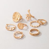 Exaggerated Jewelry Golden Mushroom Ring Eight-piece Snake-shaped Irregular Ring Set main image 7