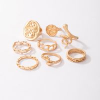 Exaggerated Jewelry Golden Mushroom Ring Eight-piece Snake-shaped Irregular Ring Set main image 8