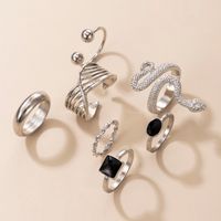 New Jewelry Simple Snake-shaped Retro Ethnic Style Black Drip Oil Zodiac Twist Ring Seven-piece Set main image 5