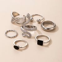 New Jewelry Simple Snake-shaped Retro Ethnic Style Black Drip Oil Zodiac Twist Ring Seven-piece Set main image 6