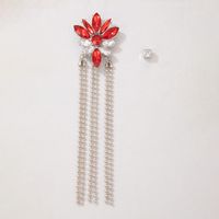 Exaggerated Asymmetric Earrings Red Diamond Tassel Earrings Round Bead Chain Tassel Earrings main image 1