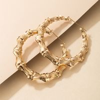 Simple Fashion Ol Style Jewelry Alloy Bamboo Earrings Golden Geometric Plain Hoop Earrings main image 5