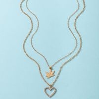 Simple Jewelry Diamond Love Double Necklace Geometric Maple Leaf Multilayer Necklace main image 3