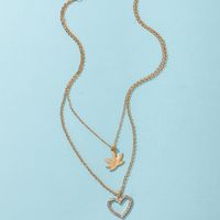 Simple Jewelry Diamond Love Double Necklace Geometric Maple Leaf Multilayer Necklace main image 4