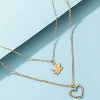 Bijoux Simples Diamant Amour Double Collier Géométrique Feuille D&#39;érable Collier Multicouche main image 5