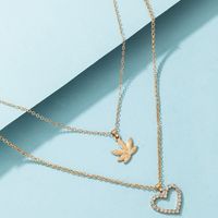Simple Jewelry Diamond Love Double Necklace Geometric Maple Leaf Multilayer Necklace main image 5