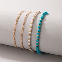 European And American Bohemian Jewelry Blue Beaded Anklet Four-piece Ethnic Style Anklet main image 3
