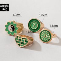 Simple Fashion Green Hit Color Tai Chi Flower Grid Heart Number 7 Drops Oil Ring 4-piece Set main image 5