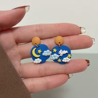 Self-designed Sterling Silver Needle Cute Wind Moon Xingx White Clouds Rabbit Stud Earrings Sweet Fun Earrings H4162 main image 2