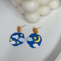 Self-designed Sterling Silver Needle Cute Wind Moon Xingx White Clouds Rabbit Stud Earrings Sweet Fun Earrings H4162 main image 4