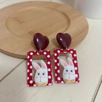 Sterling Silver Needle Japanese And Korean Ins Style Love Square Rabbit Cute Fun Creative Street Shooting Resin Earrings H4160 main image 4