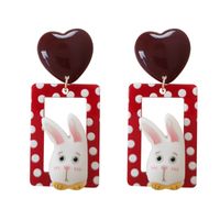Sterling Silver Needle Japanese And Korean Ins Style Love Square Rabbit Cute Fun Creative Street Shooting Resin Earrings H4160 main image 6