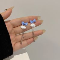 Self-designed Sterling Silver Needle Bow White Cloud Tassel Earrings Sweet Cute Fresh Paint Earrings H3985 main image 4