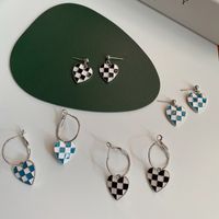 Korean Ins Style Fashion Love Black And White Grid Earrings Personality Retro Wild Earrings main image 1