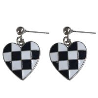 Korean Ins Style Fashion Love Black And White Grid Earrings Personality Retro Wild Earrings main image 6