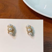 Boucles D&#39;oreilles Diamant Perle Tempérament Coréen Boucles D&#39;oreilles Simples Rétro main image 4