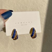 Korean Blue Earrings Fashion Personality Atmospheric Metal Texture Drop Oil Earrings main image 1