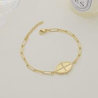 European And American New 14k Gold Oval Cross Long O-shaped Chain Stainless Steel Bracelet main image 4