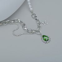 European And American New Trend Inlaid Gemstone Clavicle Chain Green Water Drop Chain Stitching Necklace main image 3