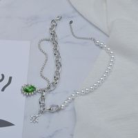 European And American New Trend Inlaid Gemstone Clavicle Chain Green Water Drop Chain Stitching Necklace main image 5
