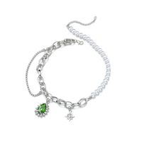European And American New Trend Inlaid Gemstone Clavicle Chain Green Water Drop Chain Stitching Necklace main image 6