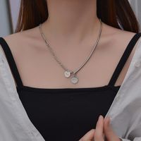 Japanese And Korean New Two Round Brand Stitching Necklace Stainless Steel Laser Letter Round Hip Hop Clavicle Chain Personality Necklace main image 4