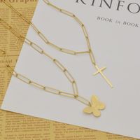 Retro Simple Wind Butterfly Cross Necklace Korean Personality Titanium Steel Pendant Clavicle Chain Jewelry main image 5