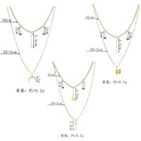 Trend Round Brand Moon Cross Black Rice Bead Double Necklace Simple 14k Gold Titanium Steel Clavicle Chain main image 3