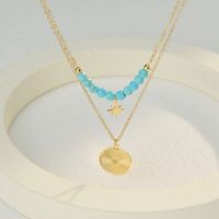 Europe And America Cross Border Ins Style 14k Gold Double-layer Light Turquoise Necklace Women's Stainless Ornament Wholesale main image 1