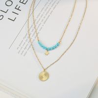 Europe And America Cross Border Ins Style 14k Gold Double-layer Light Turquoise Necklace Women's Stainless Ornament Wholesale main image 3