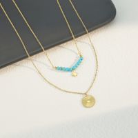 Europe And America Cross Border Ins Style 14k Gold Double-layer Light Turquoise Necklace Women's Stainless Ornament Wholesale main image 5