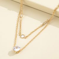 Ornament Europe And America Cross Border Wind Double Layer Simple Graceful Design Zircon Clavicle Chain Necklace 1pcs main image 5