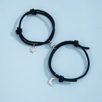 Adorno Extraño Simple Estrella Luna Pareja Novias Cuerda Hecha A Mano Ajustable Imán Pulsera Magnética main image 3