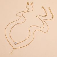 Fashion Double Layered Two-piece Drop-shaped Diamond Long Tassel Pendant Necklace main image 3