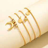 Europe And America Cross Border New Simple Graceful Bell Moon Wafer Pendant Personalized Anklet Foot Ornaments Four-piece Set main image 4