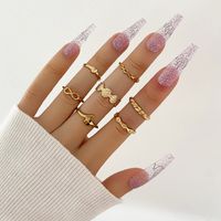 Cross-border Foreign Trade Accessories Personalized Retro Black Eye Snake Hollowed Heart Shape Geometric Knuckle Ring Women's Ring Seven-piece main image 1