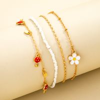 European And American New Simple Mushroom Small Pendant White Flower Pendant Four-piece Anklet main image 4