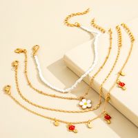 European And American New Simple Mushroom Small Pendant White Flower Pendant Four-piece Anklet main image 6