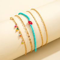 Europe And America Cross Border New Fashion Simple Color Bead Little Red Flower Trend Chain Anklet Foot Ornaments Five-piece Set main image 1