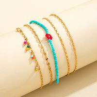 Europe And America Cross Border New Fashion Simple Color Bead Little Red Flower Trend Chain Anklet Foot Ornaments Five-piece Set main image 2