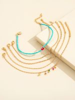 Europe And America Cross Border New Fashion Simple Color Bead Little Red Flower Trend Chain Anklet Foot Ornaments Five-piece Set main image 5