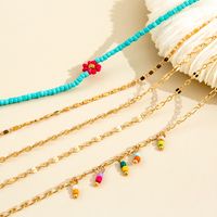 Europe And America Cross Border New Fashion Simple Color Bead Little Red Flower Trend Chain Anklet Foot Ornaments Five-piece Set main image 6