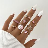 European And American New Fashion Tai Chi Gossip Pink Full Diamond Flower Letter Ring Eight-piece Set main image 1