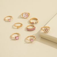 European And American New Fashion Tai Chi Gossip Pink Full Diamond Flower Letter Ring Eight-piece Set main image 3