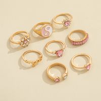 European And American New Fashion Tai Chi Gossip Pink Full Diamond Flower Letter Ring Eight-piece Set main image 4