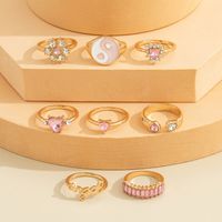 European And American New Fashion Tai Chi Gossip Pink Full Diamond Flower Letter Ring Eight-piece Set main image 5