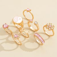 European And American New Fashion Tai Chi Gossip Pink Full Diamond Flower Letter Ring Eight-piece Set main image 6