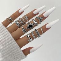 Europäischer Und Amerikanischer Grenz Überschreiten Der Schmuck Personal Isierte Retro-schwarz Diamant Geprägte Elefanten Schädel Blumen Kombination Gelenk Ring Vierteiliges Set main image 1