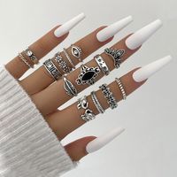 Europe And America Cross Border Ornament Personalized Retro Black Diamond Embossed Elephant Skull Flower Combination Knuckle Ring Four-piece Set main image 2